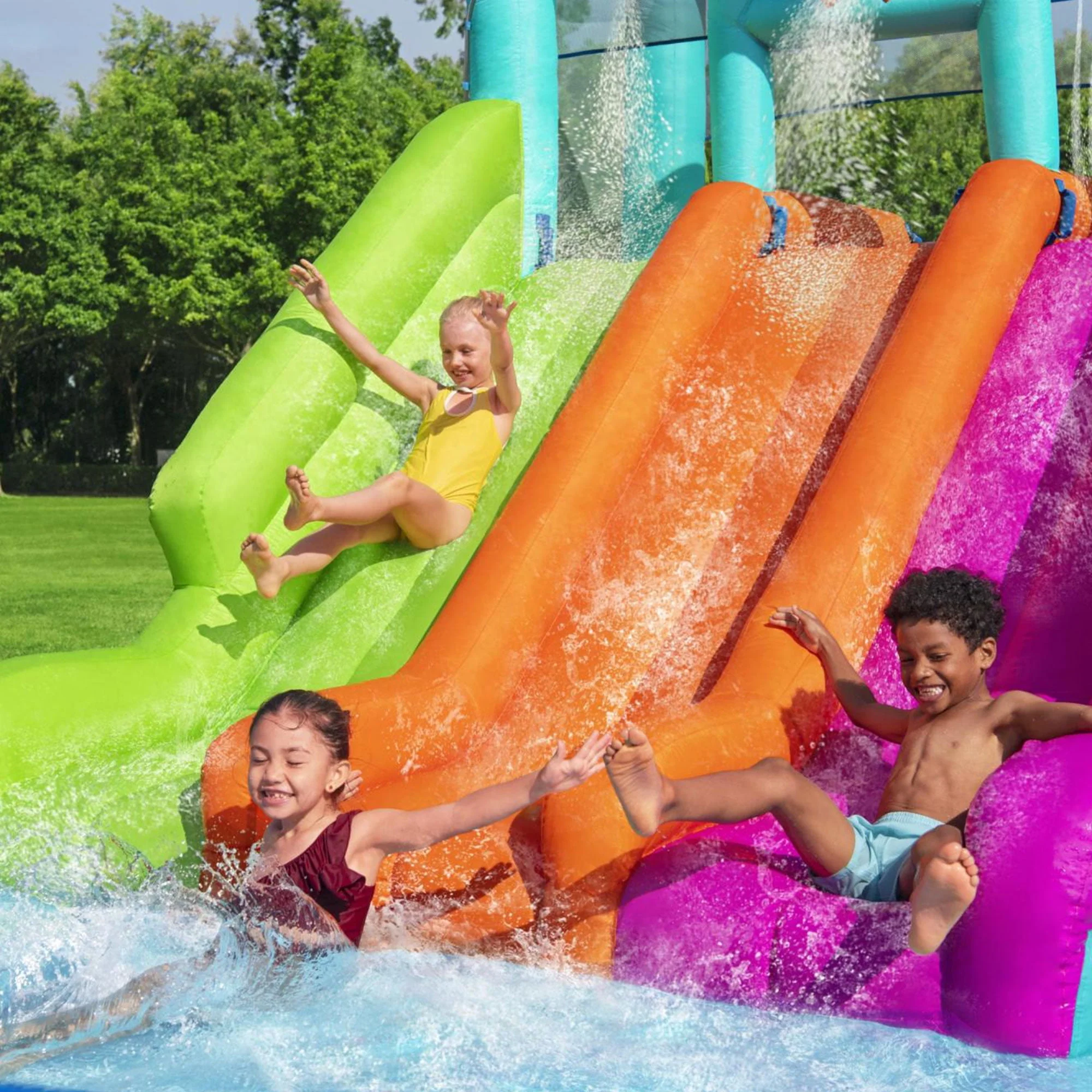 Bestway H2OGO! Triple Splash Course Inflatable Mega Water Park with Inflatable Water Slide