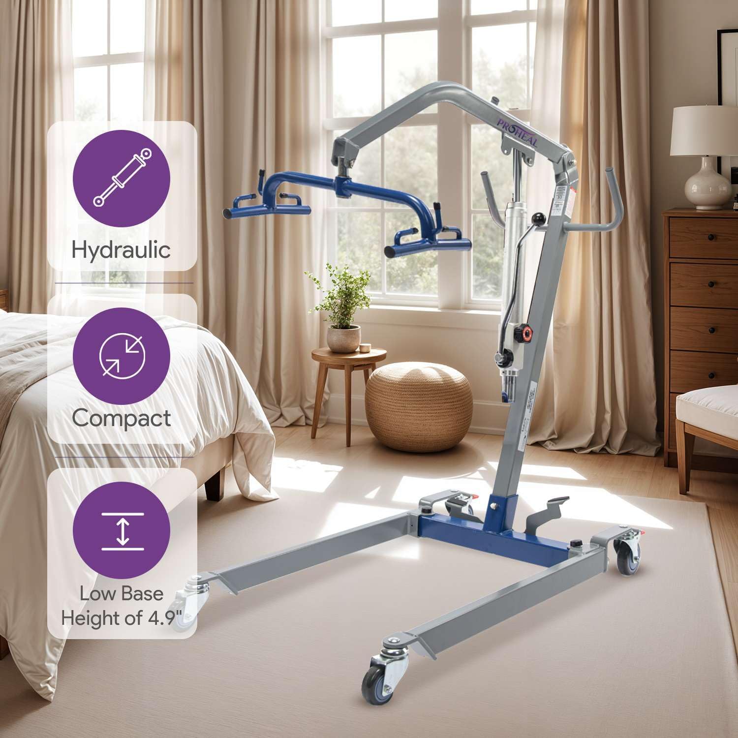 Hydraulic Patient Lift for Home Use - 400 lb Weight Capacity with 6 Point Spreader - Manual Full Body Lifter for Handicapped, Senior