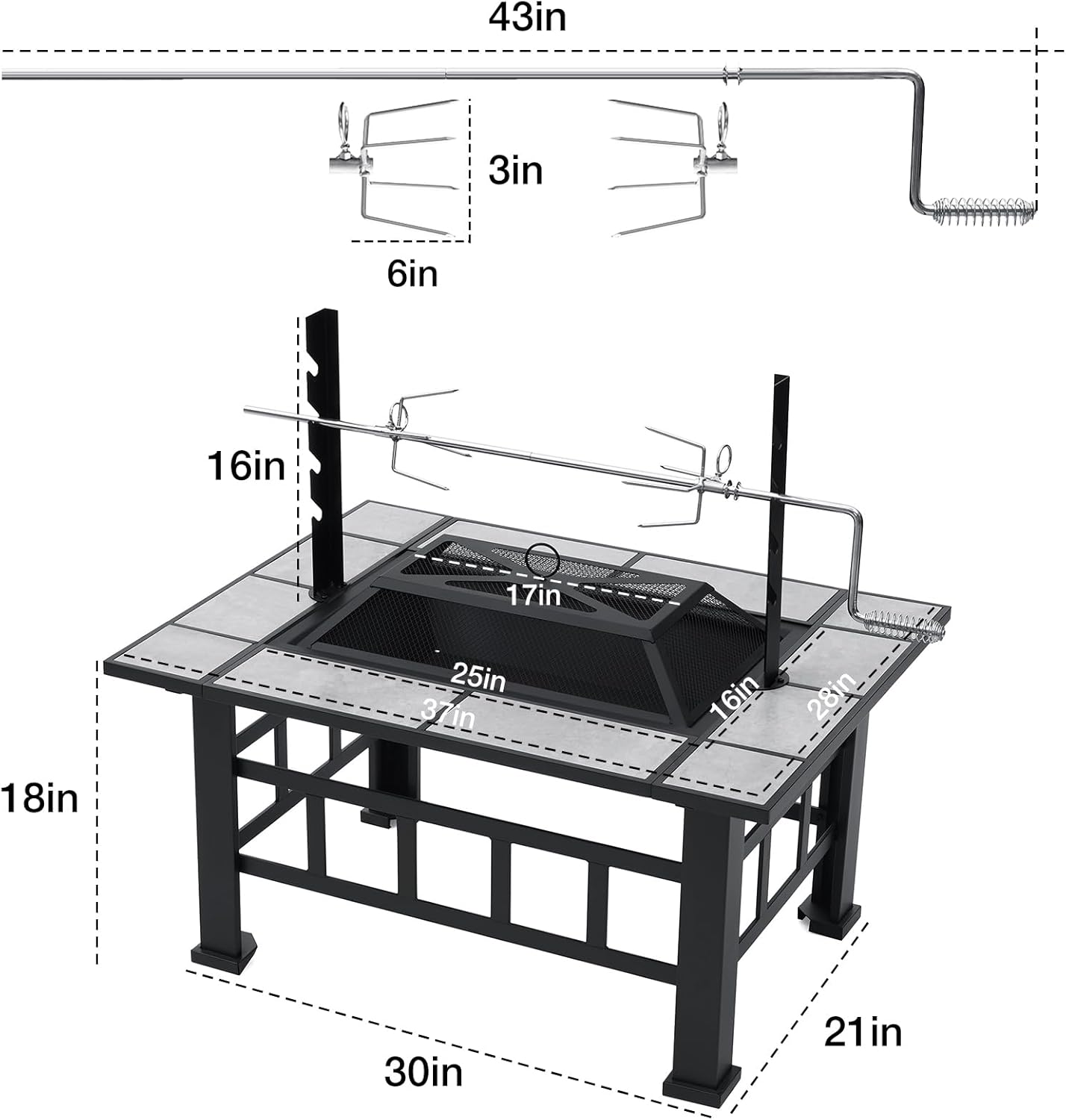 Fire Pit Table for Outside 37 Inch Square Firepits with Grill Large Wood Burning Heavy Duty Steel BBQ Bonfire Pit Outdoor Cooking with Spark Screen