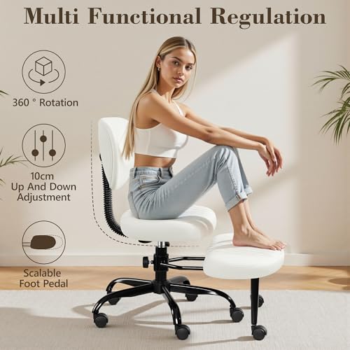 Ergonomic Cross Legged Office Chair with Wheels - Adjustable Height for Meditation, ADHD Desk & Yoga - Wide Criss Cross Design with Lumbar Support
