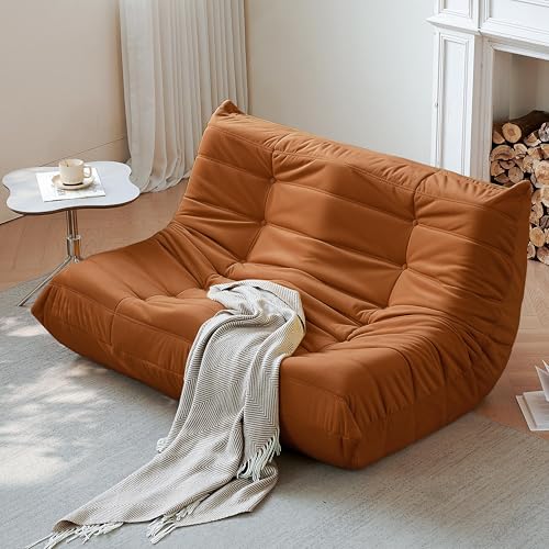 Bean Bag Chair for Adults - Suede & Microfiber Fireside Floor Chair, Comfortable Corner Lounge Sofa for Living Room, Bedroom, Office (3-Seater, Beige)