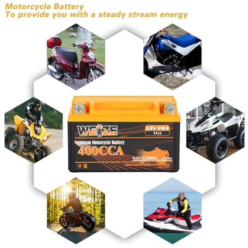 Weize Lithium YTX30L-BS, 700A Lithium LiFePO4 YTX30L Motorcycle Battery, 12V 10AH ATV, UTV, Jet Ski, Scooter, Lawn Mower, Tractor, Generator Battery