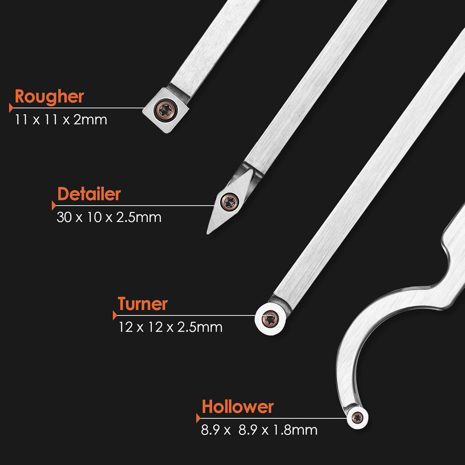8 in 1 Carbide Turning Tools BITOWAT Wood Lathe Accessories Tipped Woodturning Set with 4 Replaceable Cutter Heads, Aluminum Case, Rougher, Finisher