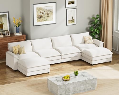 Homall 119" Modular Sectional Sofa, L Shaped Sofa Couch with Reversible Ottoman, DIY Combination Chenille Deep 3-Seat Cloud Couch for Living Room