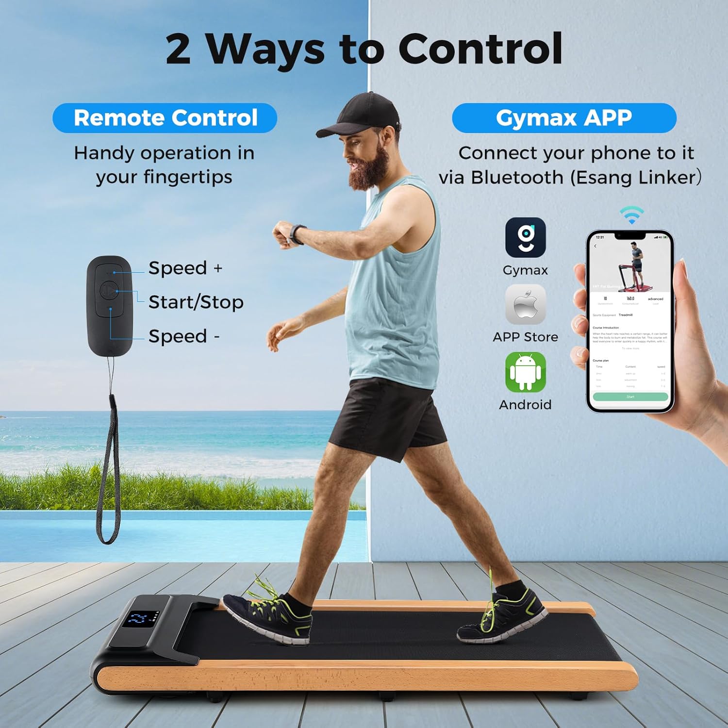 Goplus Walking Pad, Wooden Under Desk Treadmill for Home Office, Portable Walking Pad Treadmill with Remote Control, APP Control and LED Display