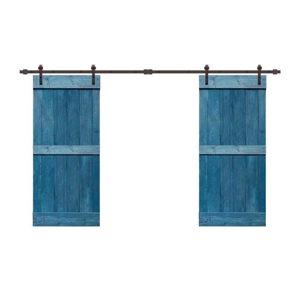 CALHOME Stained Midbar Double DIY Barn Door w/ Hardware Kit - Weather Gray - 84 x 84