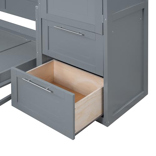 SOFTSEA Full Size Murphy Bed with Closet and Drawers, Wall Bed with Storage Shelves and Cabinet, Wood Bed Frame with Support Slats