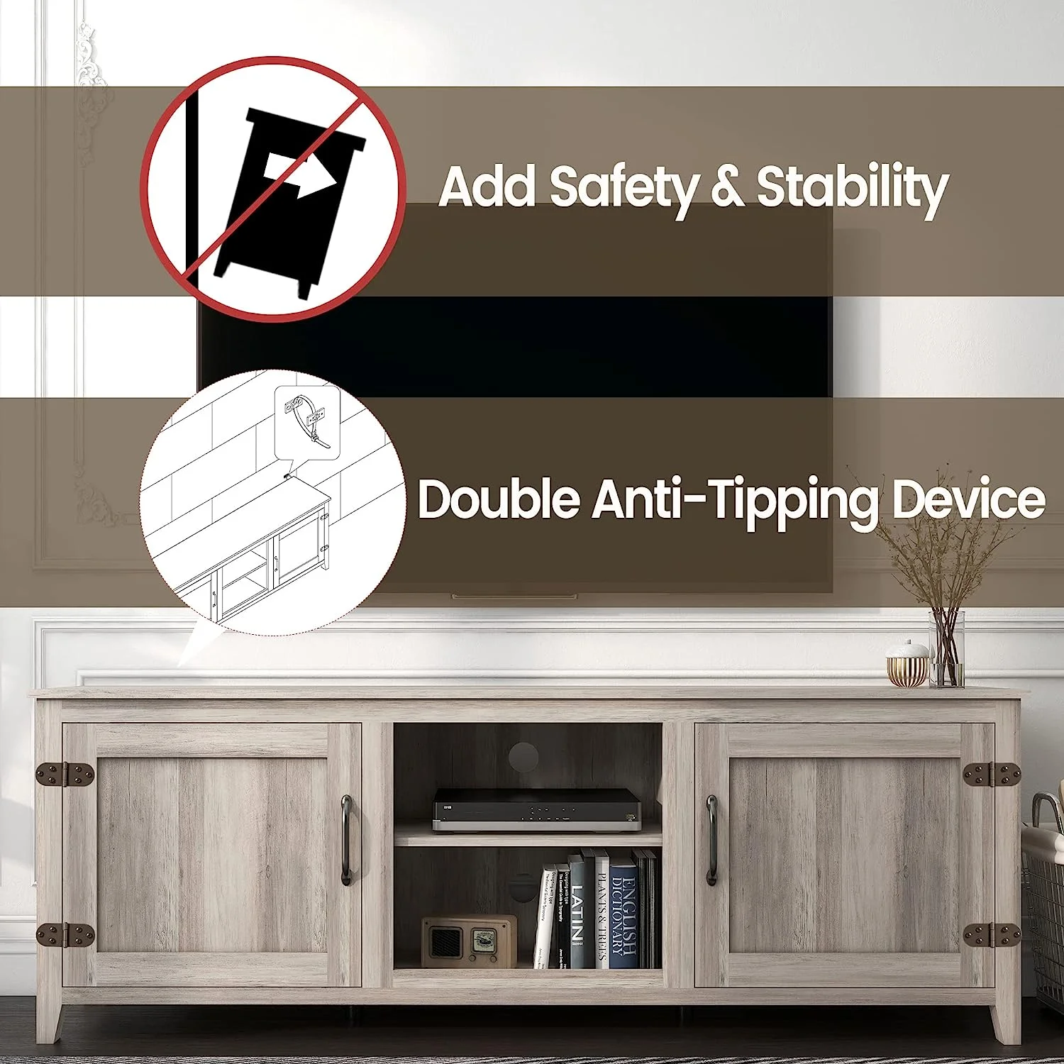 TV Stand for 80 75 70 inch TV, Large Television Stands with Barn Door, Farmhouse TV Stand with Storage