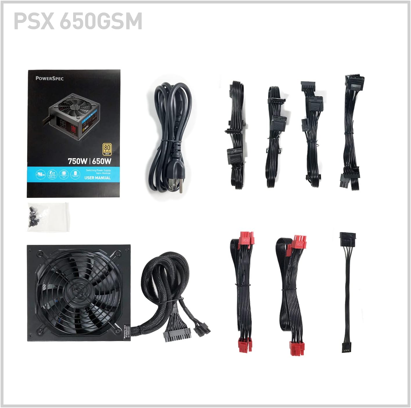 PowerSpec 650W Power Supply 80 Plus Bronze Certified Fixed Cable Non-Modular ATX PSU Active PFC SLI Crossfire Ready Gaming PC Computer Switching