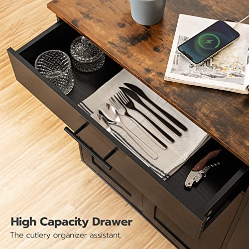 HOOBRO Kitchen Island with Power Outlet, Kitchen Storage Island with Spice Rack and Drawer, Rolling Kitchen on Wheels, for Home, Dining Room