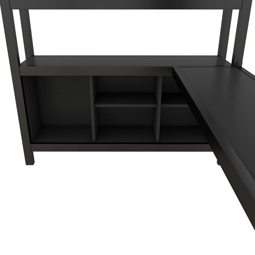 Harper & Bright Designs Full Loft Bed with Desk, Metal Loft Beds with Storage Shelves, Desk, and Wardrobe, Heavy-Duty Loft Bed Frame for Kids, Teens