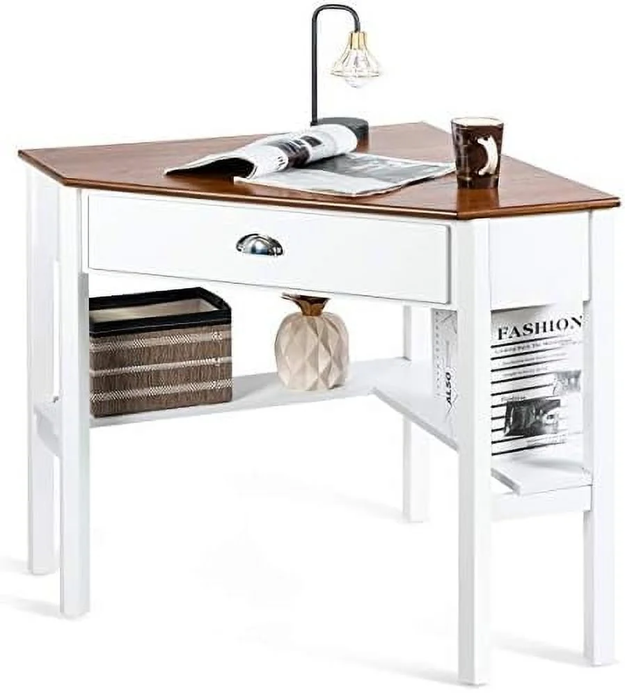 YPDCHB Corner Desk  Corner Computer Desk with Drawer for Small Space  Small Corner  Vanity Desk  90 Degrees Triangle Corner Desk with  Shelves