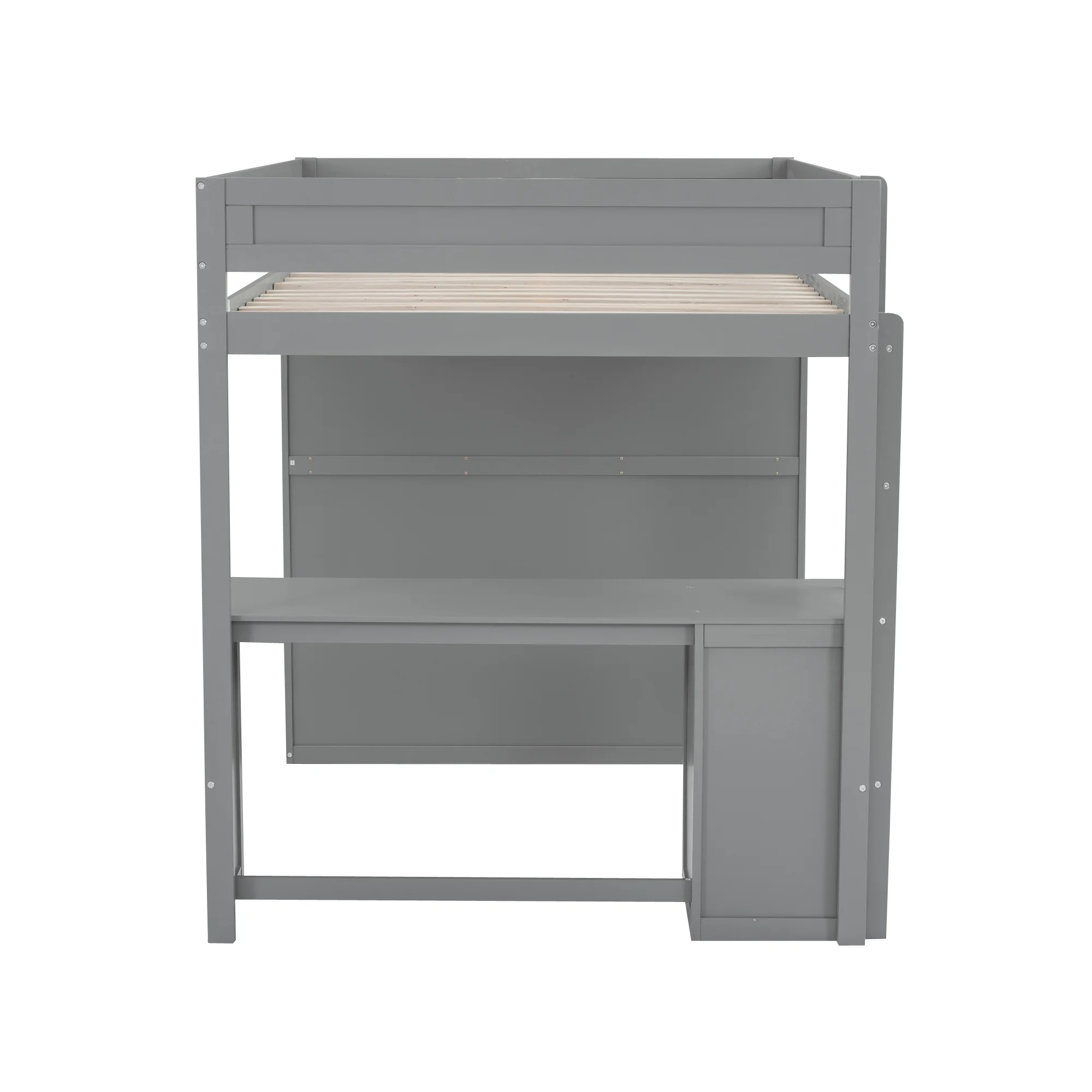 EUROCO Wood Full Size Loft Bed, Storage Desk and Drawers, Wardrobe with Clothes Hanger and Sliding Door for Living Room, Gray - Radiant Selections