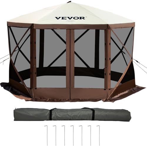 VEVOR Gazebo Screen Tent, 10 x 10 ft, 6 Sided Pop-up Camping Canopy Shelter Tent with Mesh Windows, Portable Carry Bag, Ground Stakes