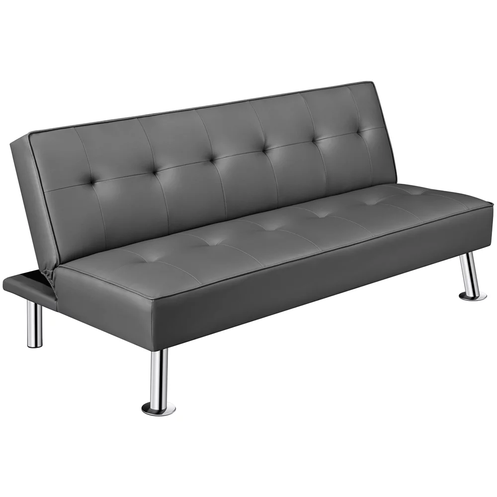 Easyfashion Convertible Faux Leather Futon Sofa Bed, Gray