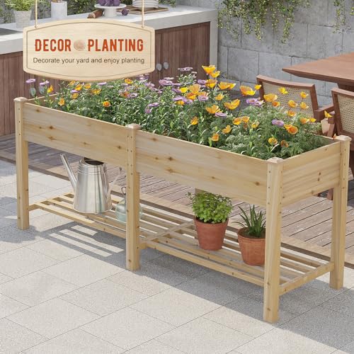 GHWIE Raised Garden Bed with Shelf,Elevated Wooden Planter Box with Legs,Garden Planter for Backyard, Patio, Balcony