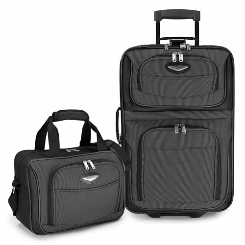 Travel Select Amsterdam 4-Piece Softside Expandable Luggage Set, Lightweight 2-Wheel Upright Suitcases, Travel Tote, Packing Cubes, Gray