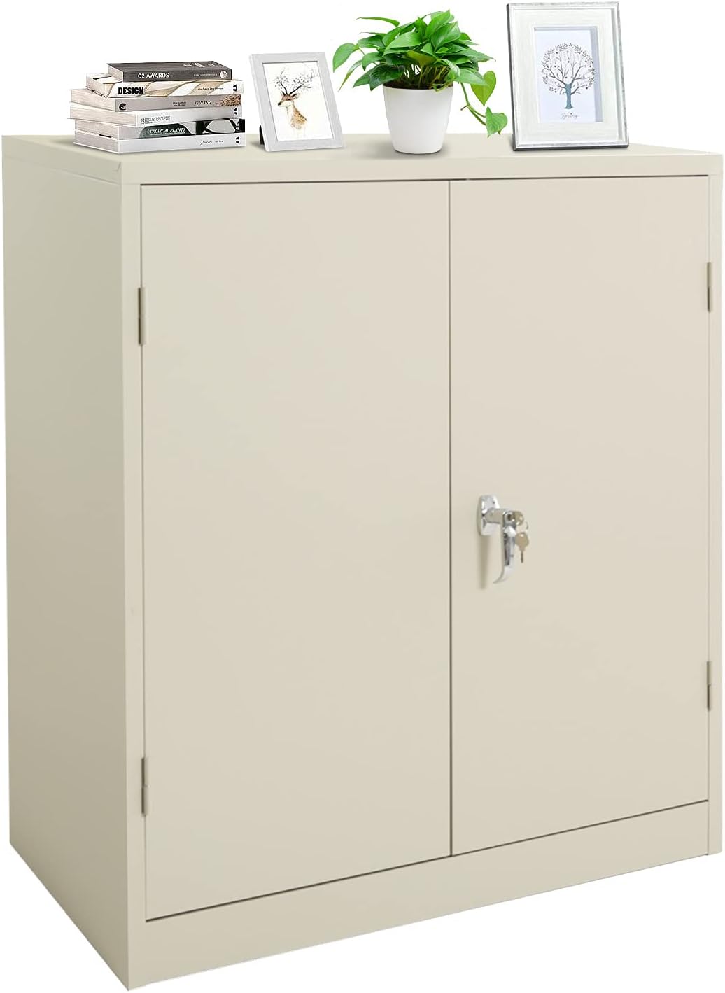 Metal Storage Cabinet with Locking Doors, Lockable Steel Storage Cabinet with 2 Doors and Shelves, Black Metal Cabinet with Lock