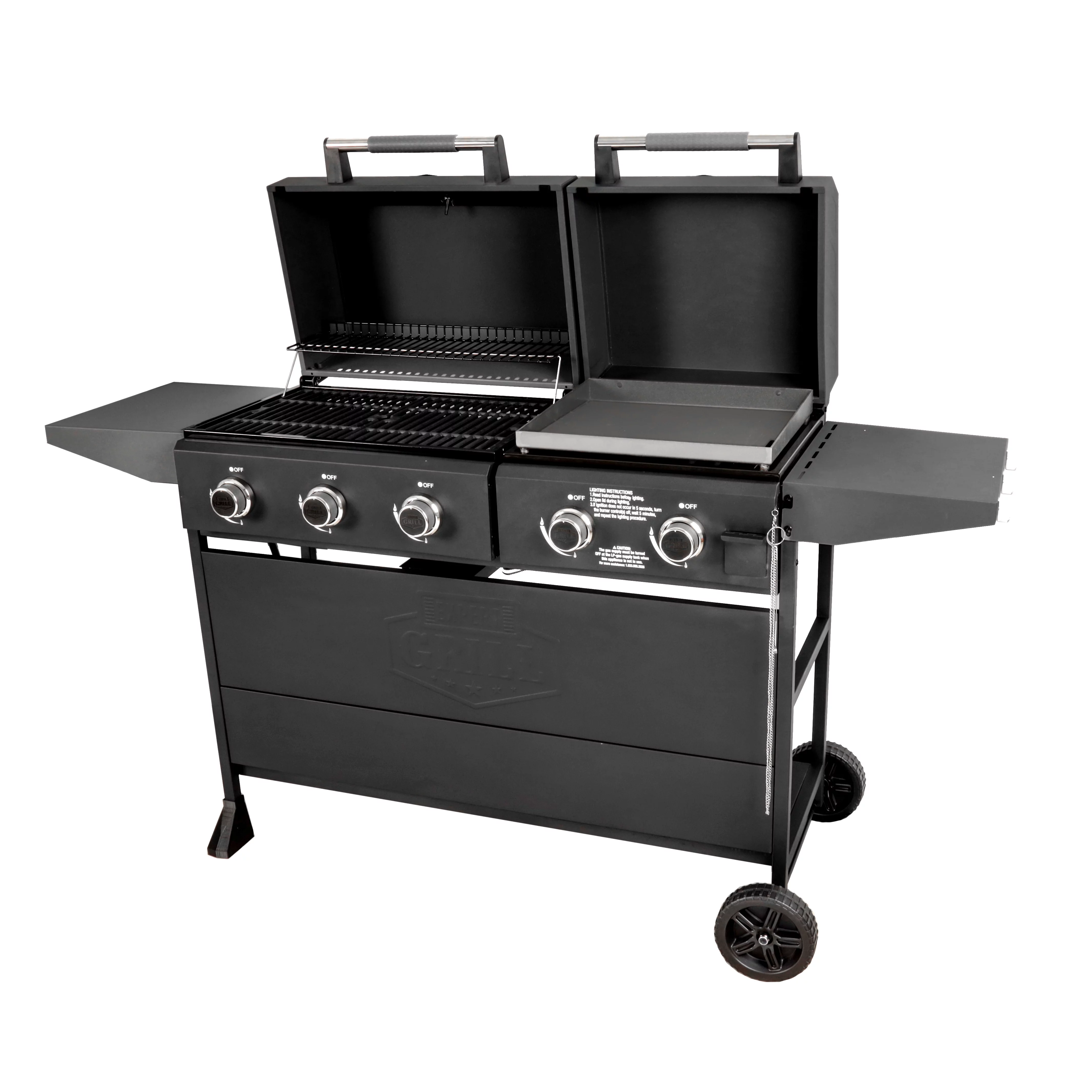 Expert Grill 5 Burner Combination Propane Gas Grill and Propane Griddle Grill, Black - Radiant Selections