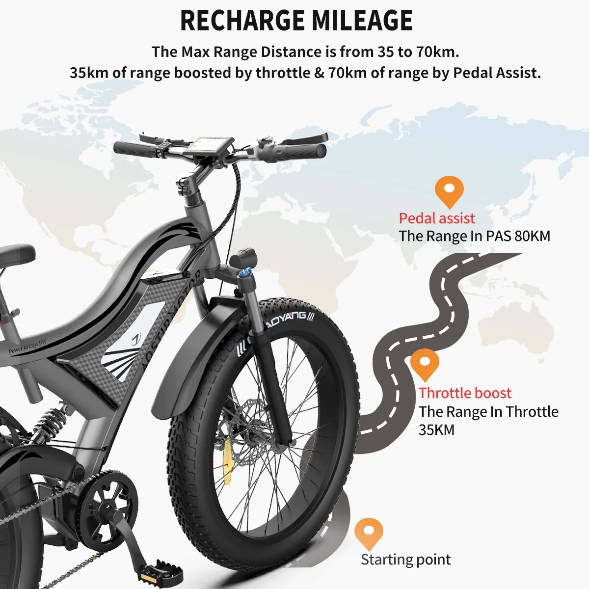Aostirmotor Electric Mountain Bike 750W 48V15Ah Removable Lithium Battery, Fat Tire Ebike 26x4.0 inch Electric Bike for Adults