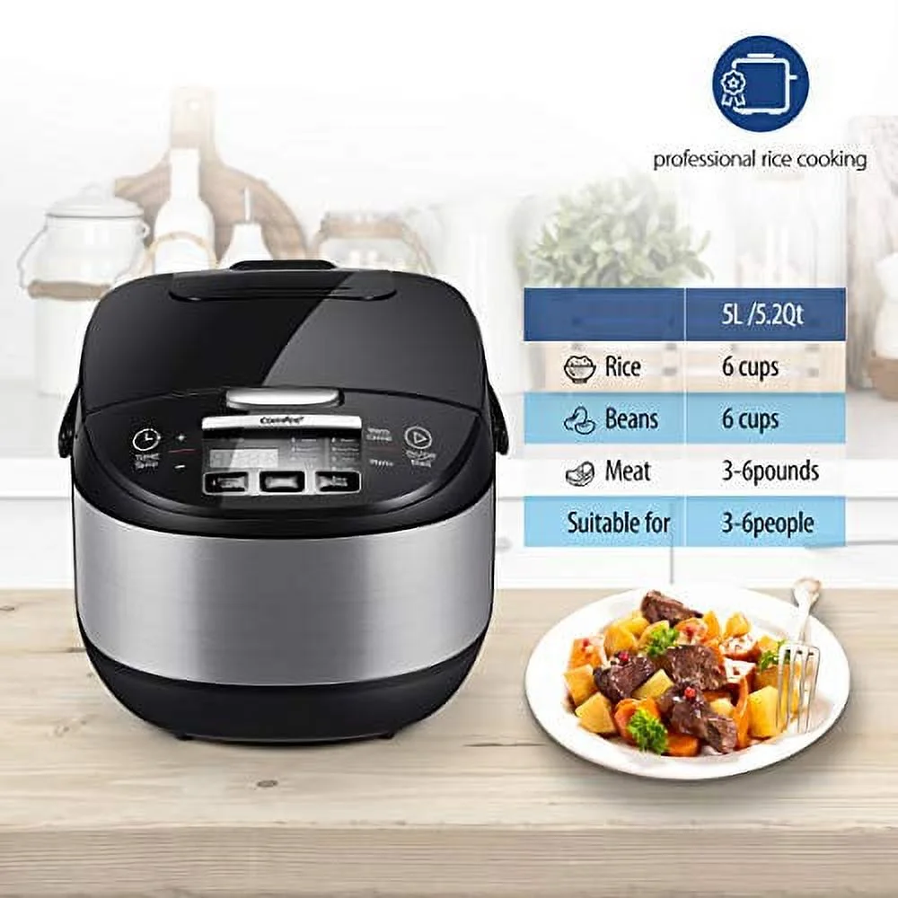 COMFEE' 5.2Qt Asian Style Programmable All-in-1 Multi Cooker, Rice Cooker, Slow Cooker, Steamer, Saute, Yogurt Maker
