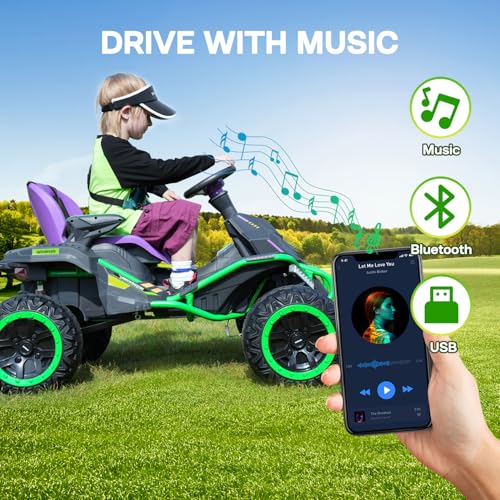 24V Ride on Toy for Big Kids, Kids' Electric Vehicles Outdoor Race Toy with 4 Strong Motors Total 300W Bluetooth Speaker and 24V 7AH Big Battery