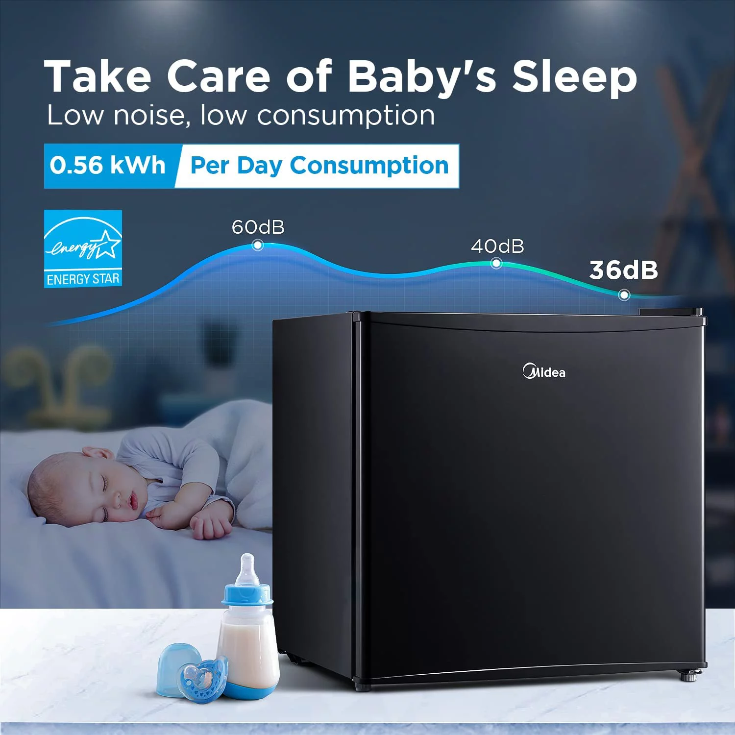 Excellent Midea WHS-65LB1 Compact Single Reversible Door Refrigerator  1.6 Cubic Feet(0.045 Cubic Meter)  Black