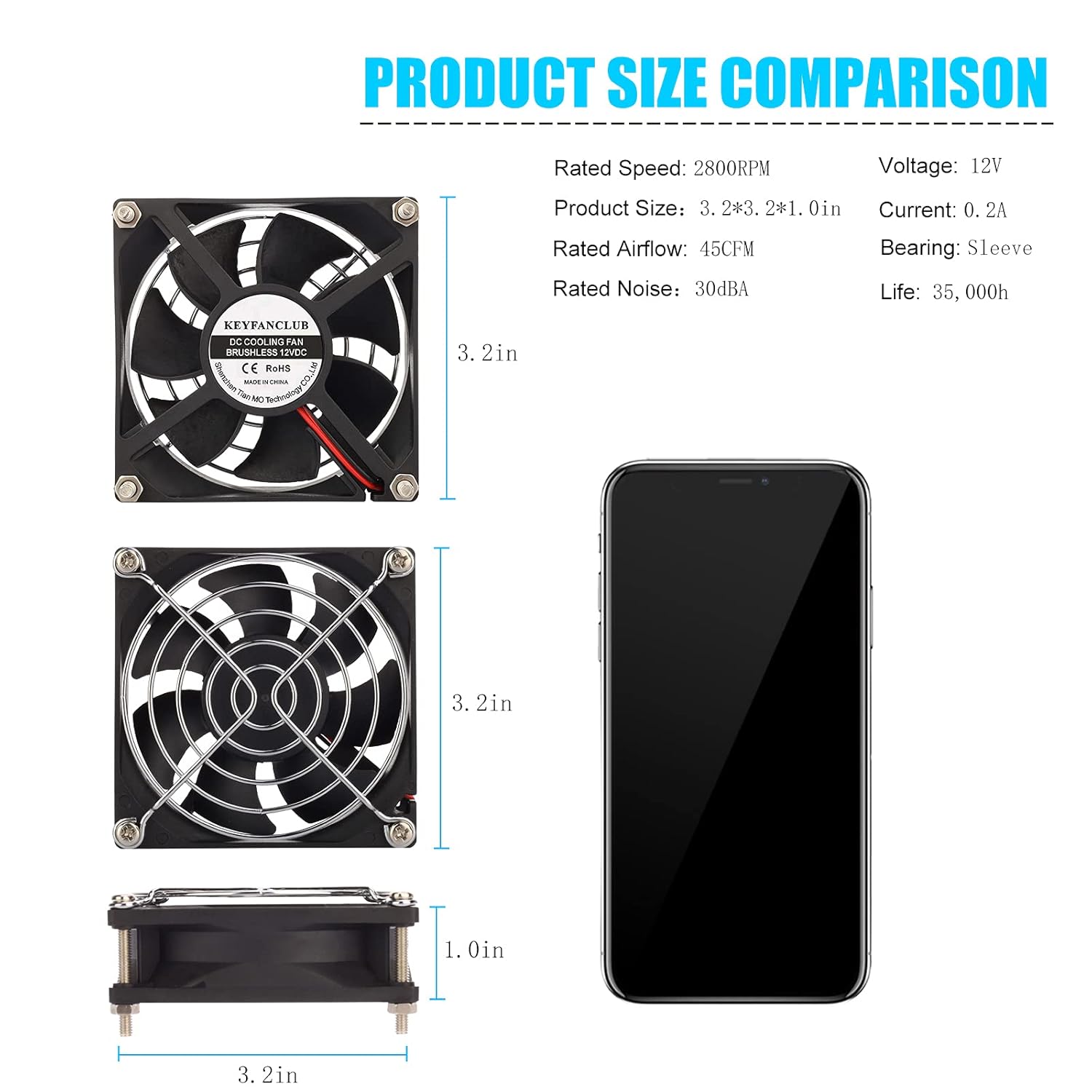 80mm Standard Case Fan 80x80x25mm DC 12V Brushless 2-Pin High Performance PC Computer Case Cooling Fan
