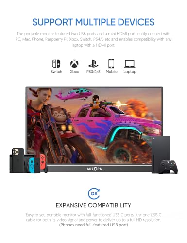 ARZOPA 16.1'' 144Hz Portable Gaming Monitor, 106% sRGB 1080P FHD Kickstand Portable Monitor with HDR, Ultra Slim, Eye Care