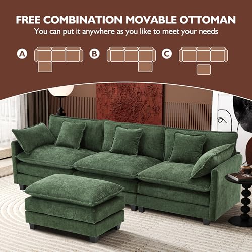 Ihanherry 111.4" U Shaped Modern Cloud Sofa Modular Sectional Couch with 2 Ottoman, 5-Seat Chenille Deep Seat Sofa with Pillow for Living Room