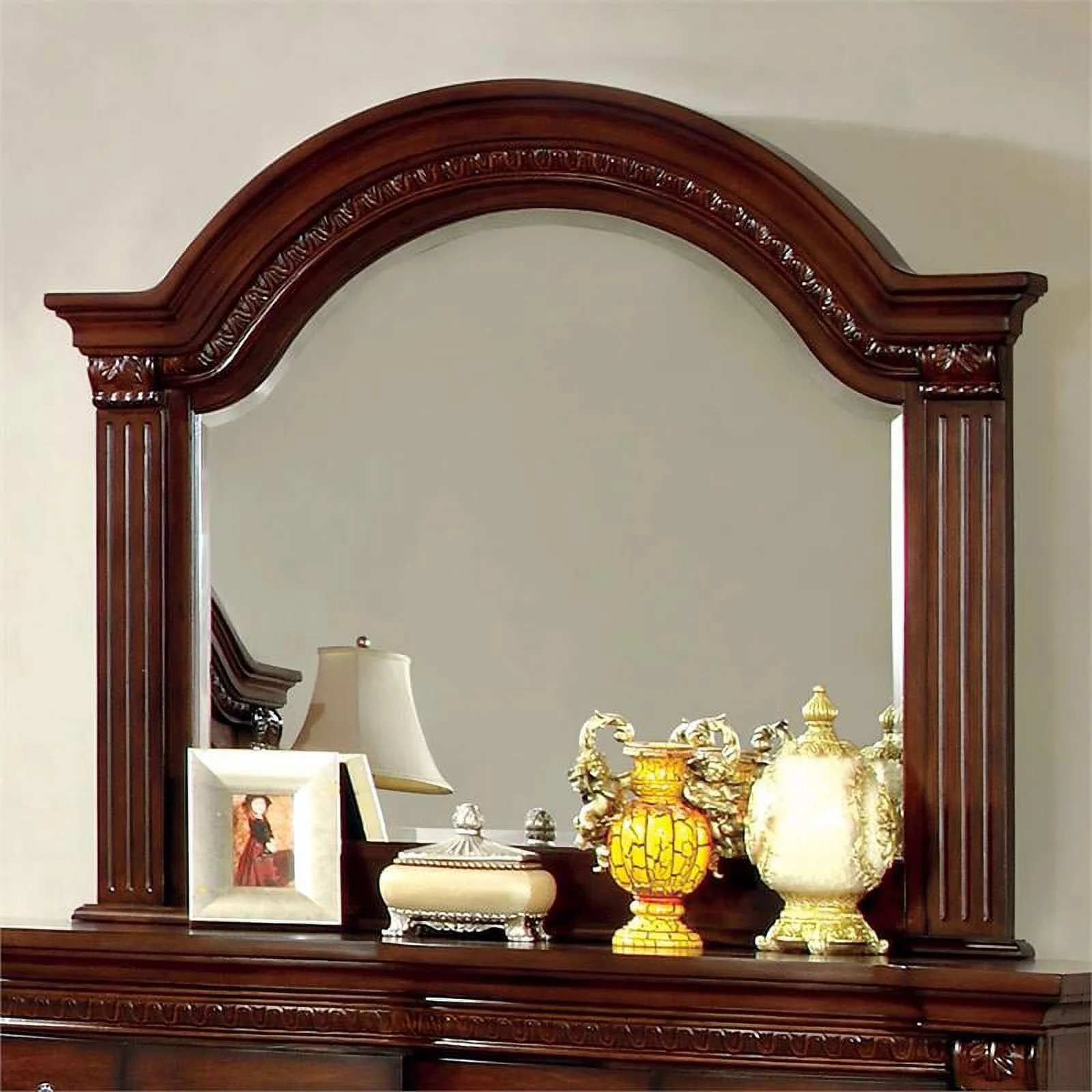 Furniture of America Sorella 2-Piece Wood Dresser and Mirror in Cherry