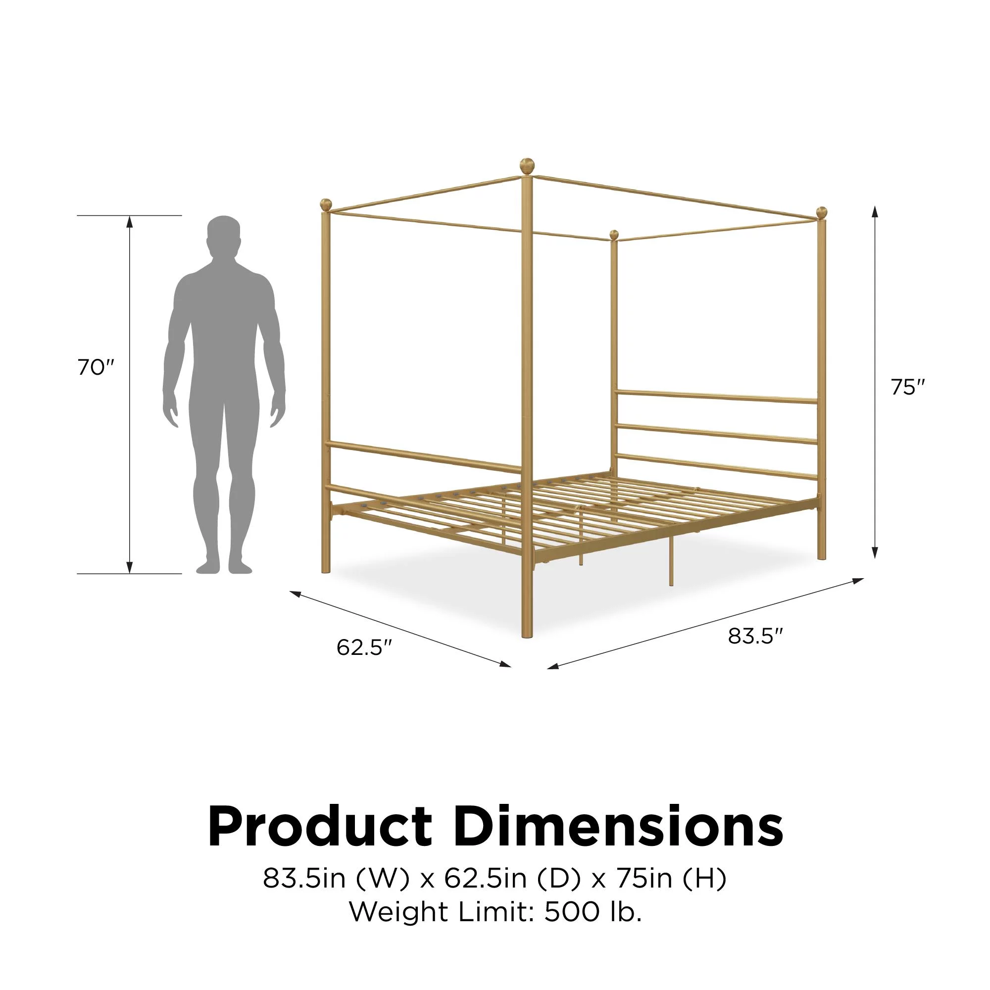 Mainstays Metal Canopy Bed, Queen, Gold Metal