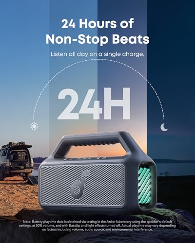 soundcore Boom 2 By Anker, Outdoor Speaker, 80W, Subwoofer, BassUp 2.0, 24H Playtime, IPX7 Waterproof, Floatable, RGB Lights, USB-C, Custom EQ
