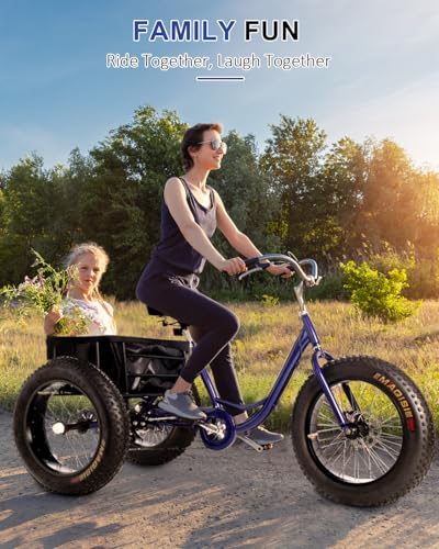 StableRide Adult Tricycle, 20-Inch Fat Tire All-Terrain 3-Wheel Bike, 7-Speed Heavy-Duty, 450lb Capacity, Large Cargo Basket, Dual Disc Brakes