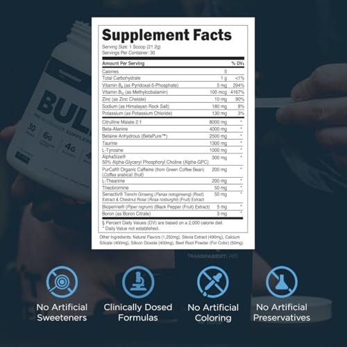 Transparent Labs Bulk Pre-Workout Powder (30 Servings, Strawberry Lemonade) & Creatine HMB (30 Servings, Hawaiian Splash)