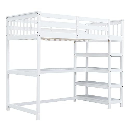Harper & Bright Designs Full Loft Bed with Desk and Wardrobe,Solid Wood Loft Bed Frame Full with Storage Drawers for Kids Teens Adults