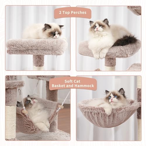 Cat Tree for Indoor Cats, 71'' (180cm) Multi-Level Cat Tower for Large Adult, Sturdy Cat Tree House with 2 Scratching Boards 7 Posts