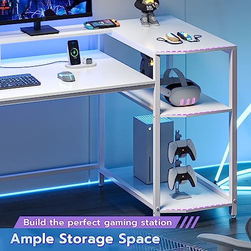 SEDETA Gaming Desk 70.8'' with LED Lights and Storage Shelves, Computer Desk with Monitor Stand, Power Outlets and Cup Holder, Large PC Gamer Desk