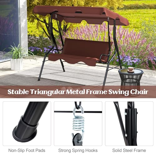 Tangkula 3 Person Porch Swing, Patio with Removable Cushion & Powder-Coated Steel Frame, Outdoor Swing with Canopy for Porch, Backyard, Garden