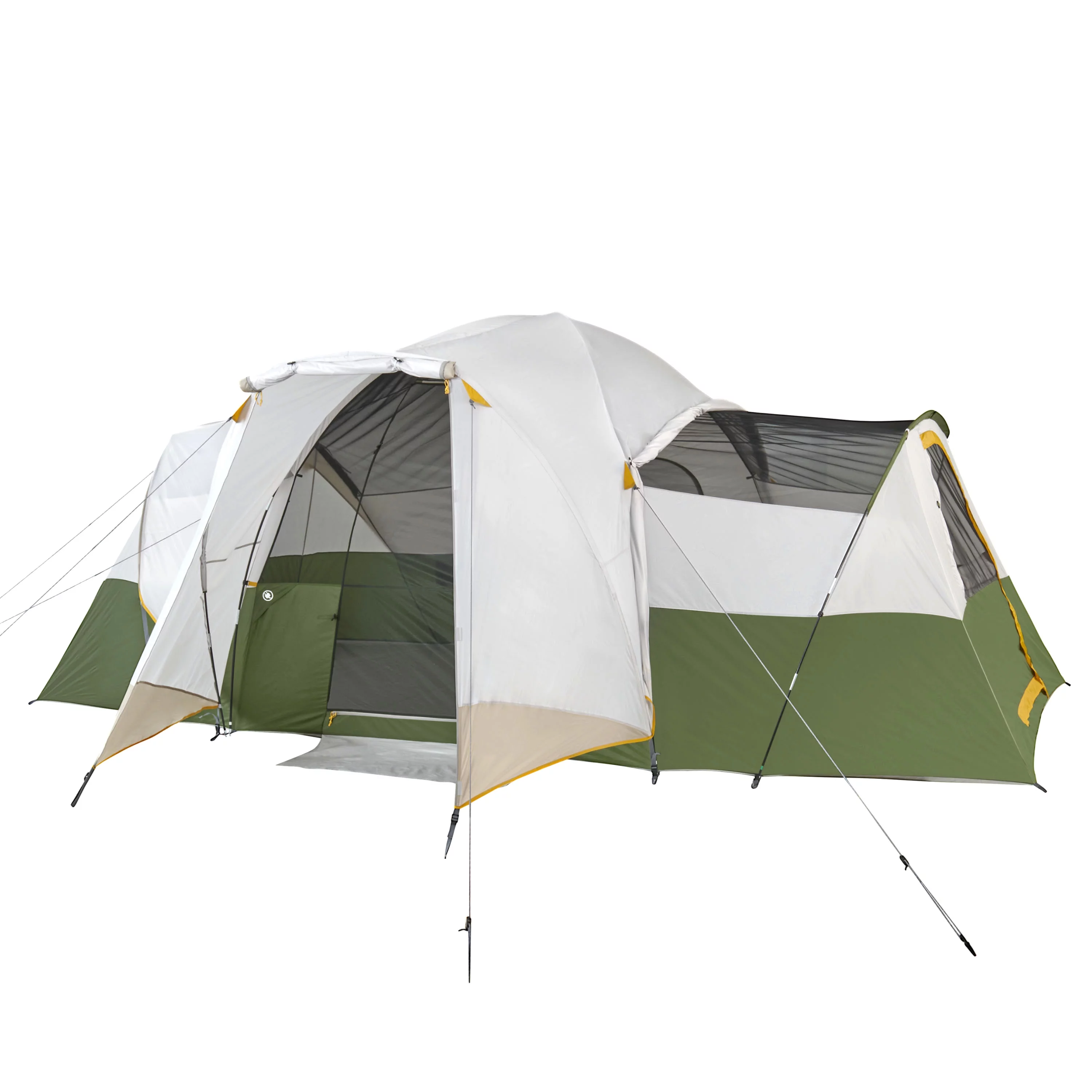 Slumberjack Riverbend 10-Person, 3-Room, Hybrid Dome Tent, Off-White / Green, with Full Fly, Weight 26 Lbs. 6 oz.