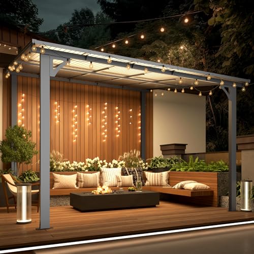 AECOJOY 10&rsquo; x 10&rsquo; Gazebo, Wall Mounted Gazebos Pergola on Clearance, Outdoor Patio Lean to Gazebo Awnings for Deck, Porch