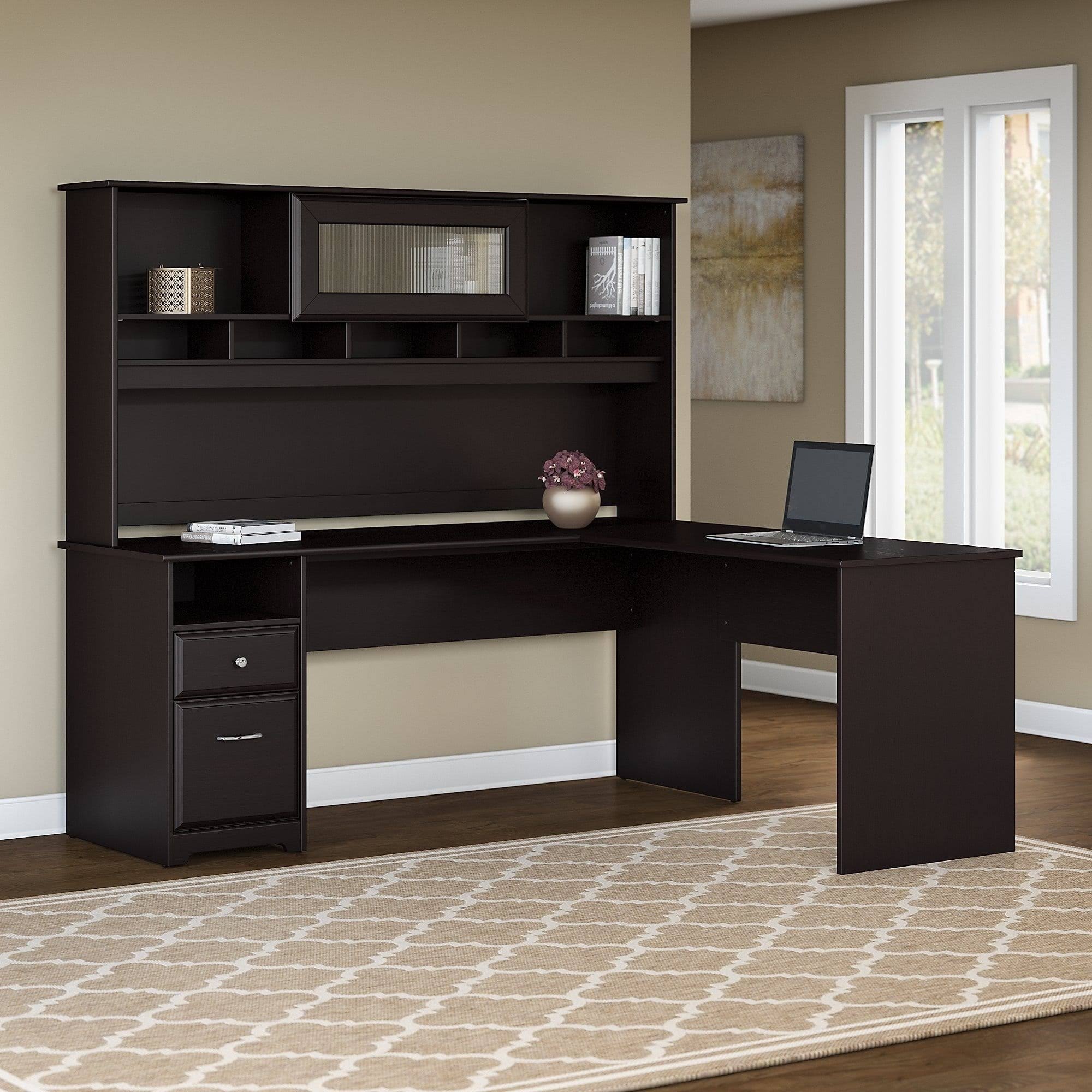 Bush Furniture Cabot 72W L Shaped Computer Desk with Hutch and Drawers, Espresso Oak (CAB053EPO)