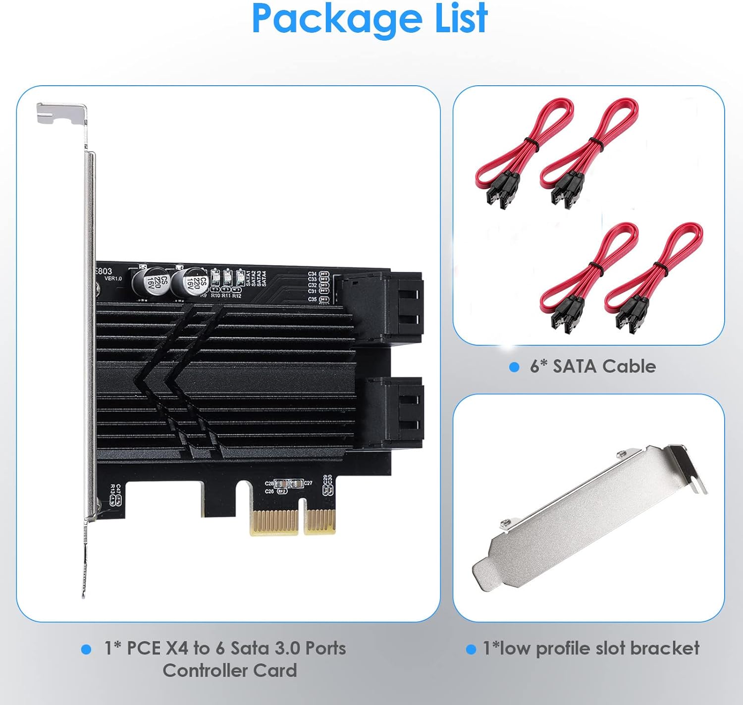 PCIe x1 SATA Card 6 Port, SATA 3.0 Controller Expansion Card with 6 SATA Cables & Low Profile Bracket,SATA III PCIE Gen3 Adapter(6Gbps) ASM1166 Chip