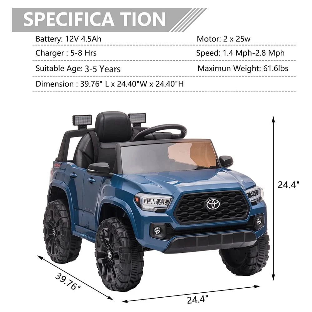Licensed Toyota Tacoma Electric Ride on Vehicle for Kids, 12V Powered Ride on Car Toys with Remote Control, LED Lights, MP3 Player, Gray