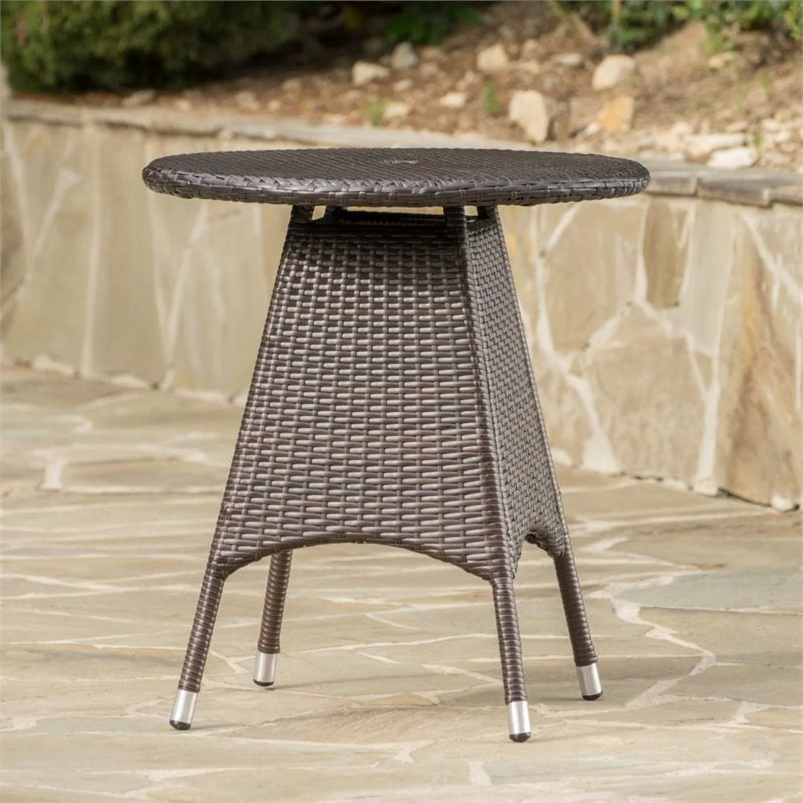 Noble House Corsica 25.75 Round Wicker Patio Dining Table in Brown