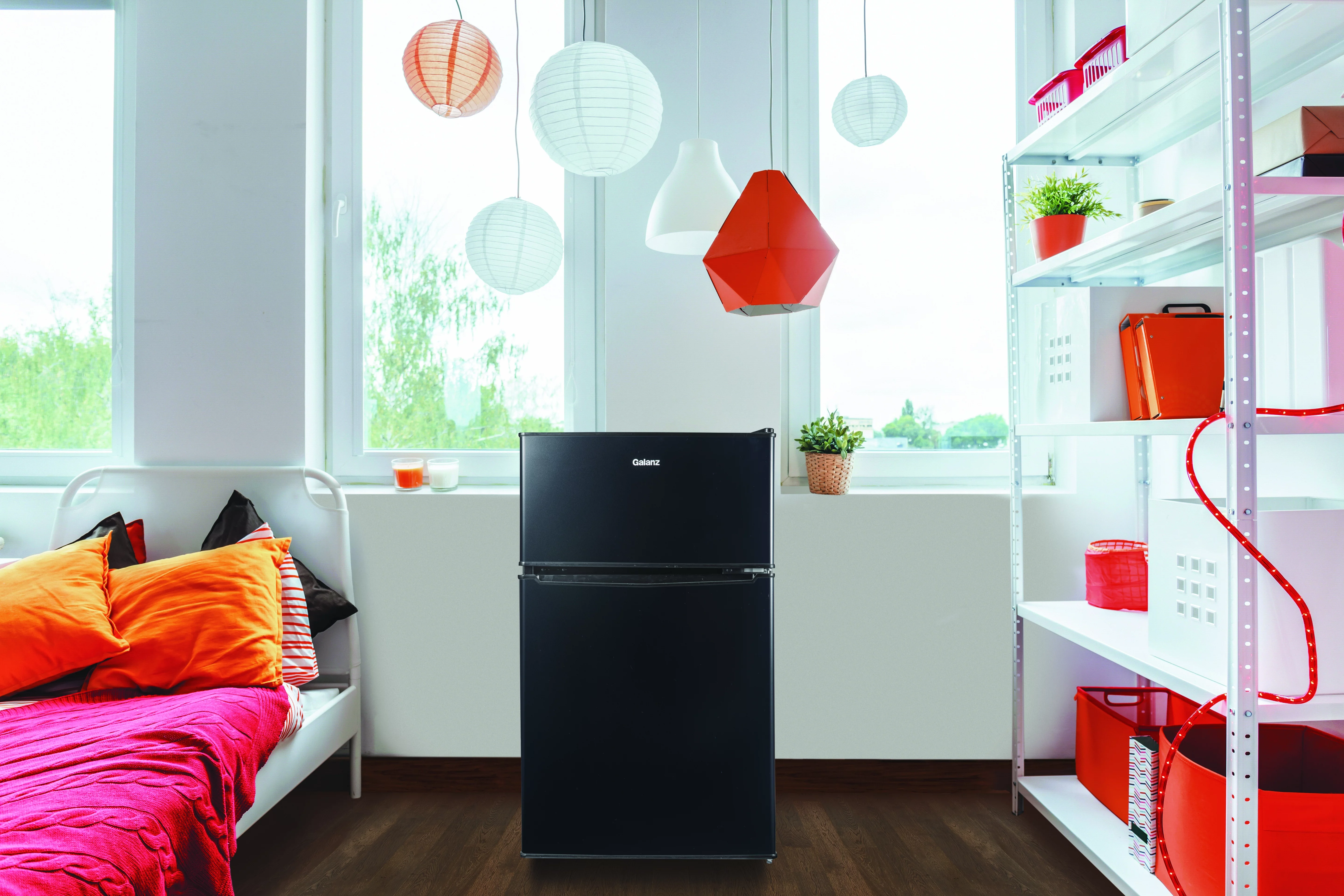 Galanz 3.1 Cu ft Two Door Mini Fridge with Freezer, Stainless, Estar, New