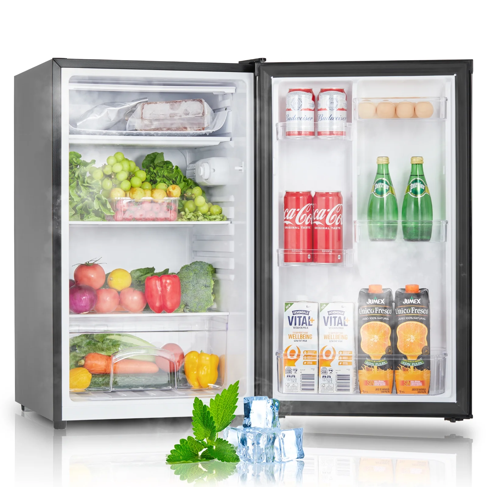 4.4 Cu.Ft Mini Fridge with Freezer, Compact Freezer Compartment, 5 Adjustable Thermostat Control, Low Noise