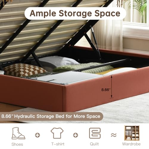 VELOCAVA Queen Size Lift Up Storage Bed with Modern Wingback Headboard, Upholstered Platform Bed with Fabric with Hydraulic Support Bars