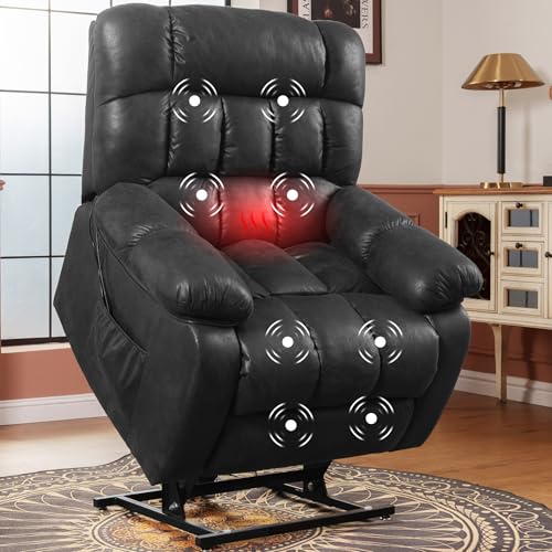 FLEXISPOT XL31 Power Lift Recliner Chair for Elderly, Electric Lift Chair with Massage & Heat, PU Leather Reclining Sofa w/Cup Holders
