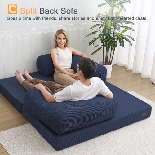 COMAX Folding Sofa Bed, Convertible Chair Bed Corduroy 3-in-1 Foldable Floor Couch with High-Density Foam, Futon Sofa Sleeper Mattress